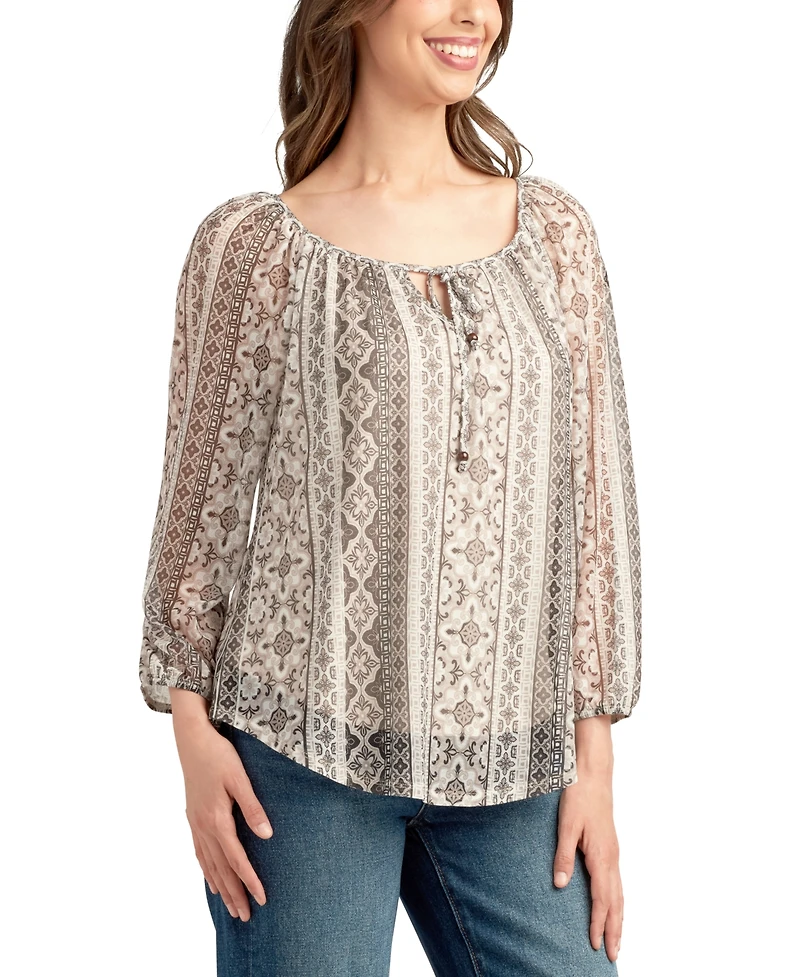 Bcx Juniors' Printed Mesh Peasant Top