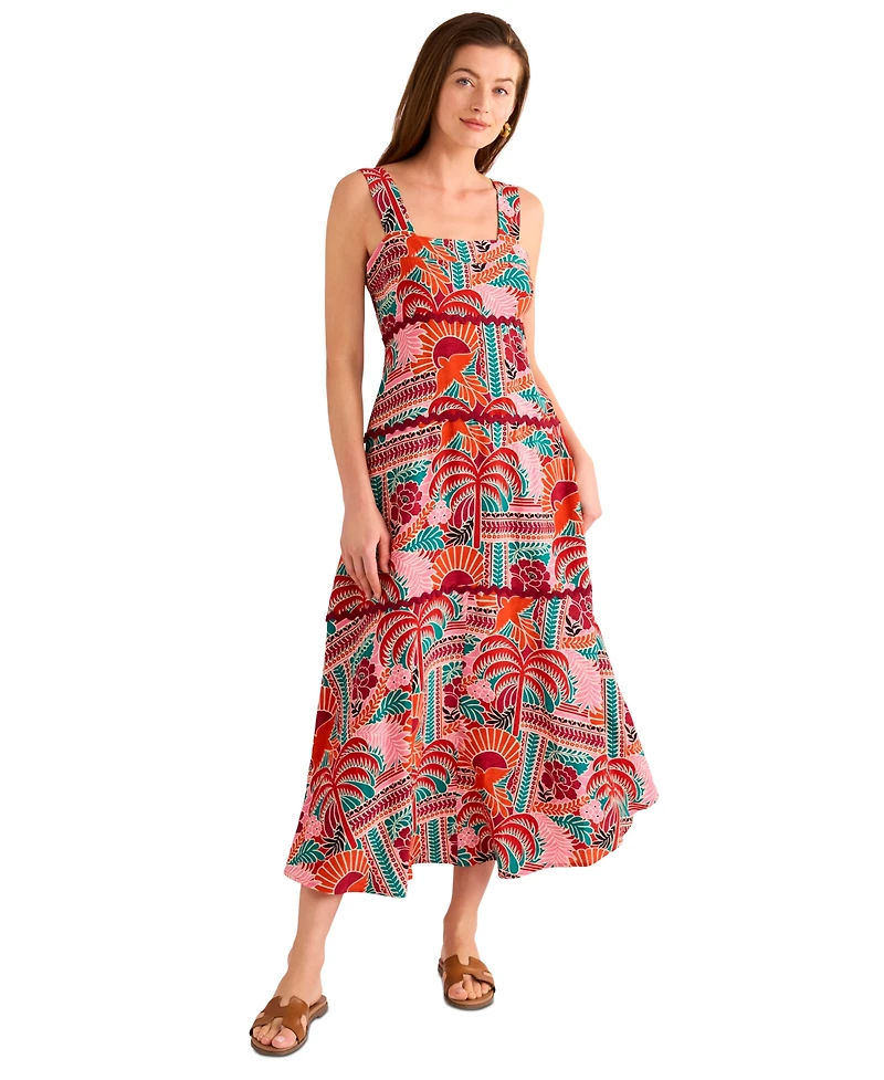 Vince Camuto Women's Embroidered-Trim Square-Neck Smocked-Back Sleeveless Maxi Dress