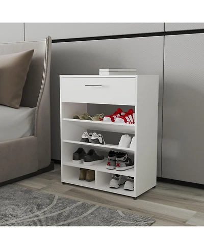 Onawa Modern Shoe Rack with Drawer, White
