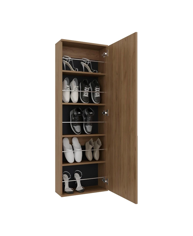 Fm Furniture Queen Creek Shoe Rack with Mirror and One Door, Natural Oak