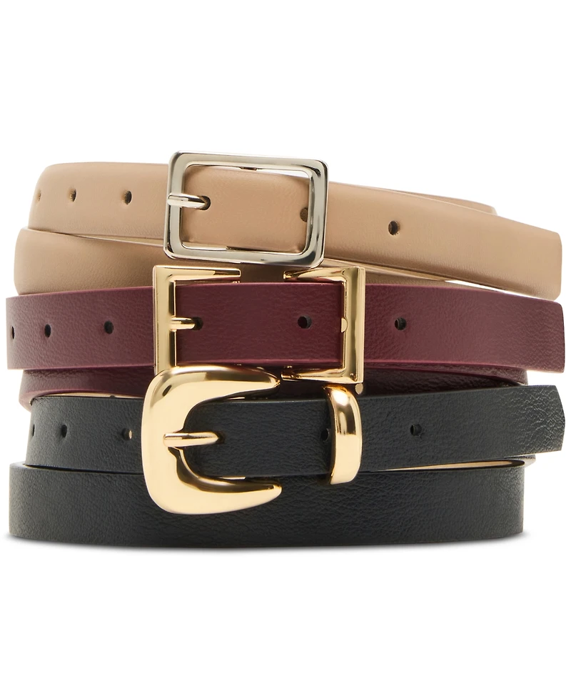 Steve Madden Textured Faux-Leather Belts, Set of 3