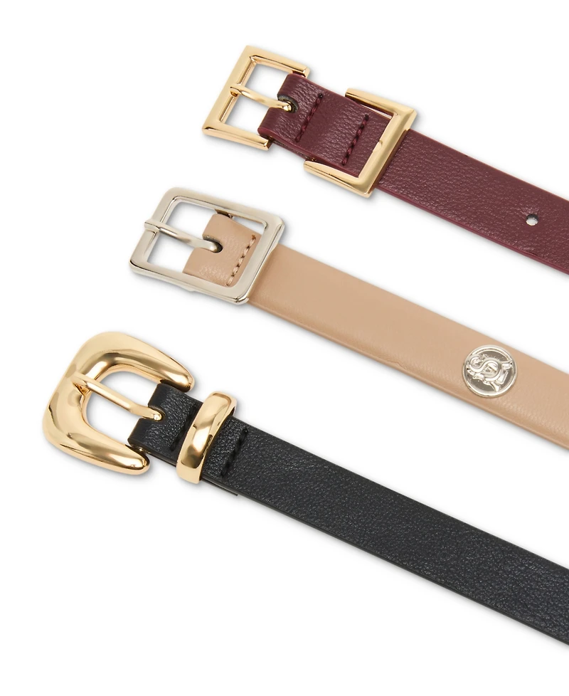 Steve Madden Textured Faux-Leather Belts, Set of 3