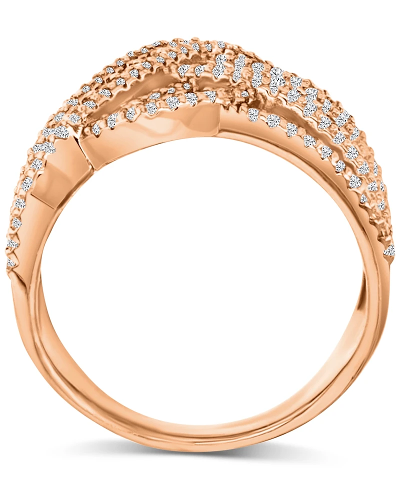 Cubic Zirconia Braid Style Statement Ring 14k Rose Gold Sterling Silver