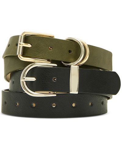 Steve Madden Classic Round Buckle & Roller-Buckle Belts, Set of 2