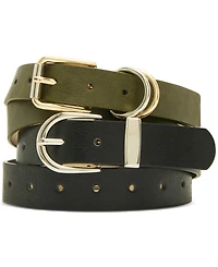 Steve Madden Classic Round Buckle & Roller-Buckle Belts, Set of 2