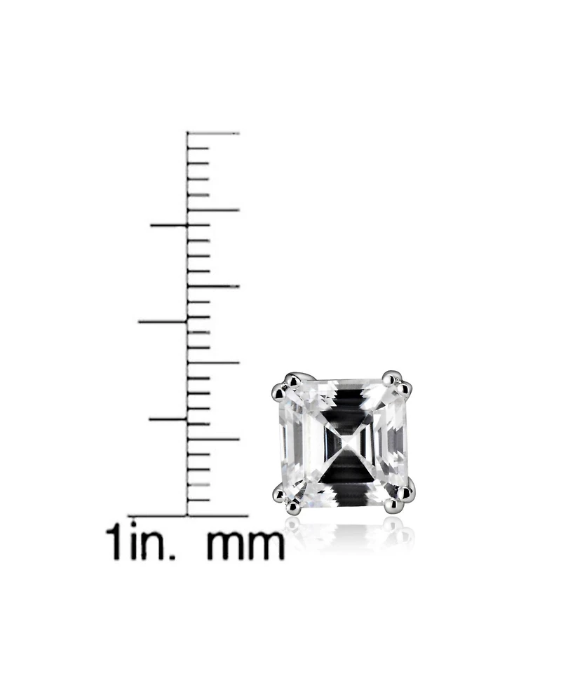 Sterling Silver 18K Rose Gold Plating with Clear Cubic Zirconia Asscher-Cut Stud Earrings