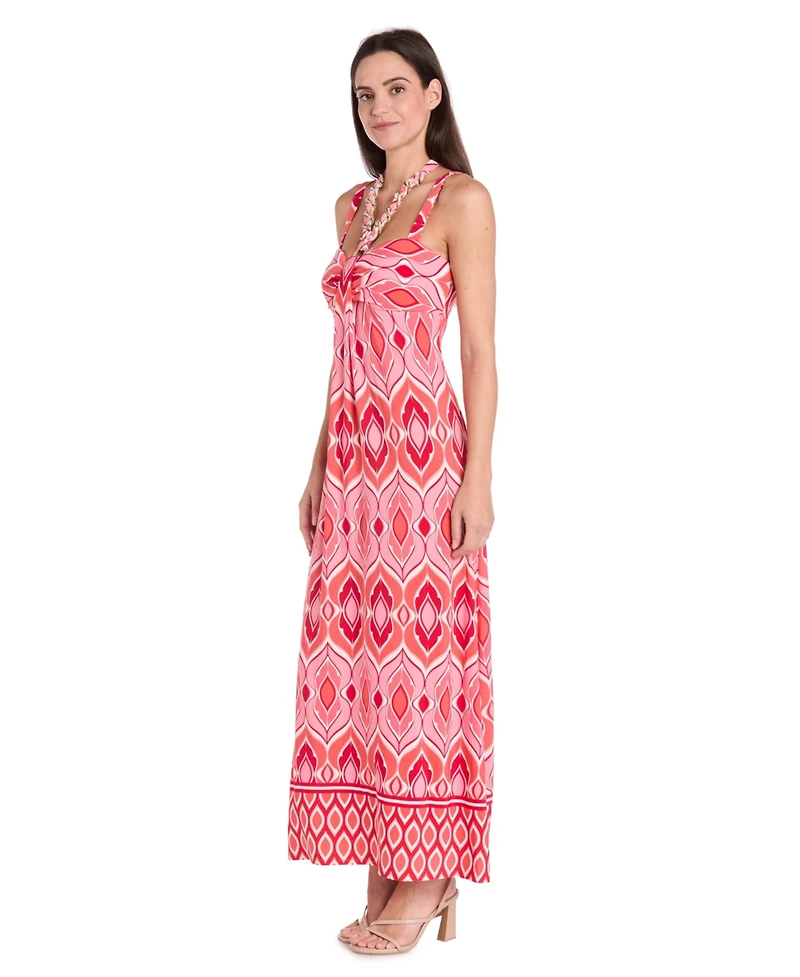 R & M Richards Women's Border-Print Sleeveless Maxi Dress