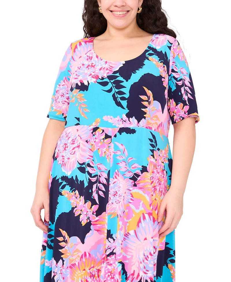 Msk Plus Printed Jersey Scoop-Neck Midi Dress