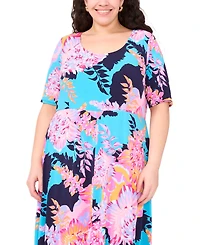 Msk Plus Printed Jersey Scoop-Neck Midi Dress