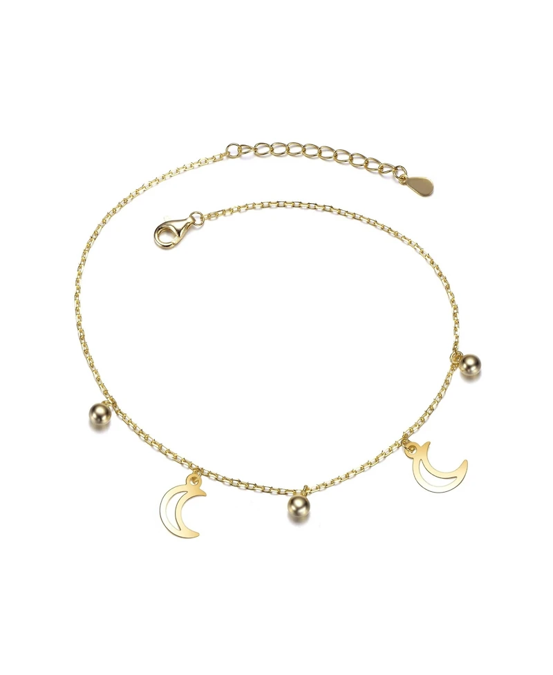 14K Gold Plated with Crescent Moon & Bead Charm Bracelet