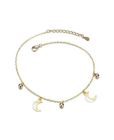14K Gold Plated with Crescent Moon & Bead Charm Bracelet