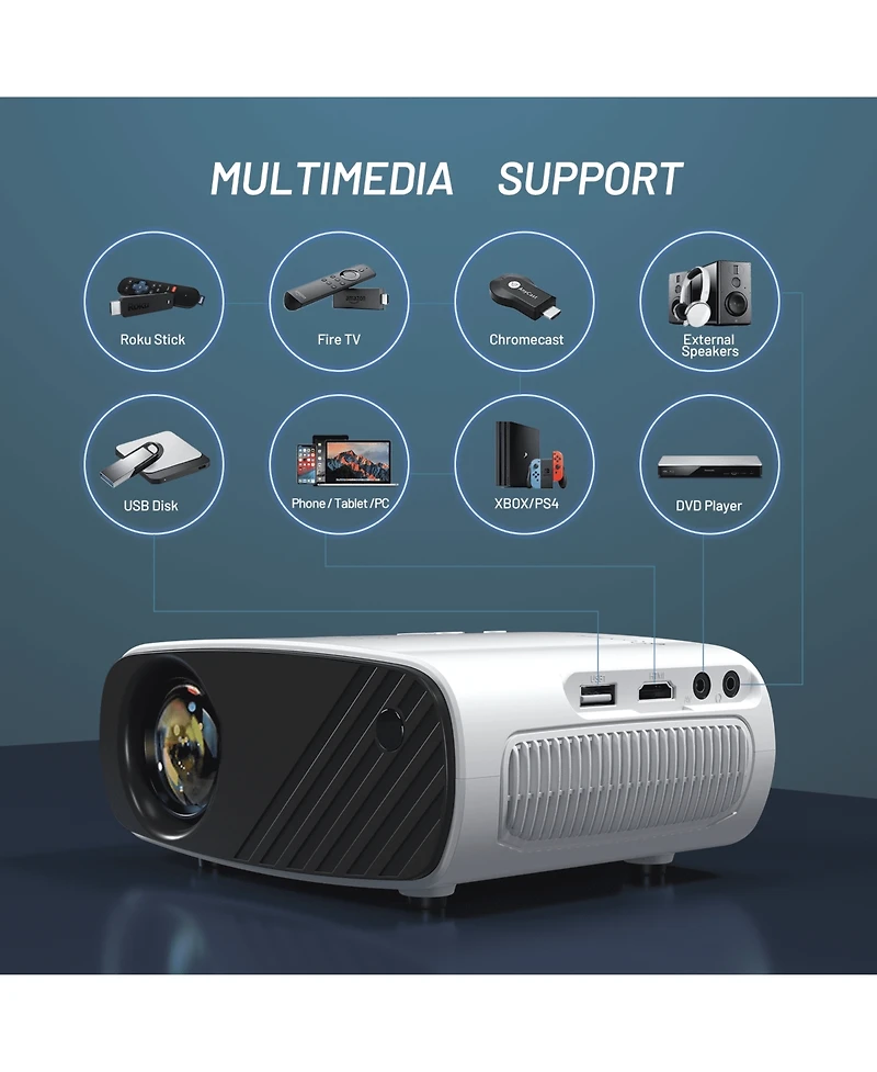 Artsea Mini Projector, 1080P Hd Portable Movie Projector, Wireless WiFi for Android/iOS, Phone/Laptop - Home & Outdoor Use