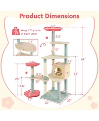 Multi-Level Aesthetic Floral Kitten Tower with Flower-Shaped Padded Perch