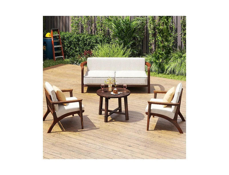 Patio End Table with Solid Wood Structure for Garden Deck Poolside and Indoors