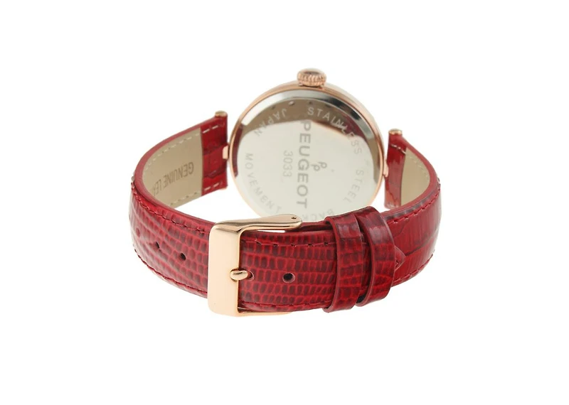 Peugeot Women's Rose Gold 38mm Watch T-Bar Dress Red Leather Strap