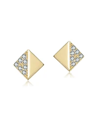 14K Gold Plated with Clear Paved Cubic Zirconia Triangle, Square & Circle Stud Earring 3-Piece Set