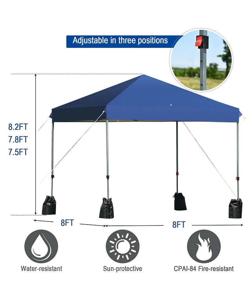 Gymax 8x8 Ft Pop up Canopy Tent Shelter Wheeled Carry Bag 4 Canopy Sand Bag