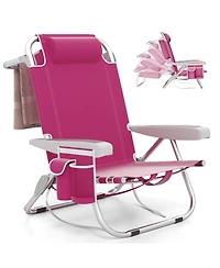 Foldable Backpack Beach Chair with Cup Holder and Storage Pockets for Outdoor