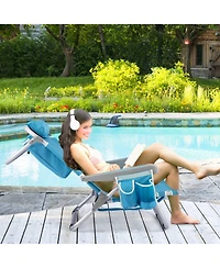 Foldable Backpack Beach Chair with Cup Holder and Storage Pockets for Outdoor