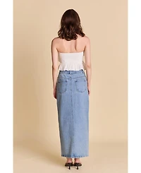 endless rose Women's Mixed Media Ruffled Strapless Top