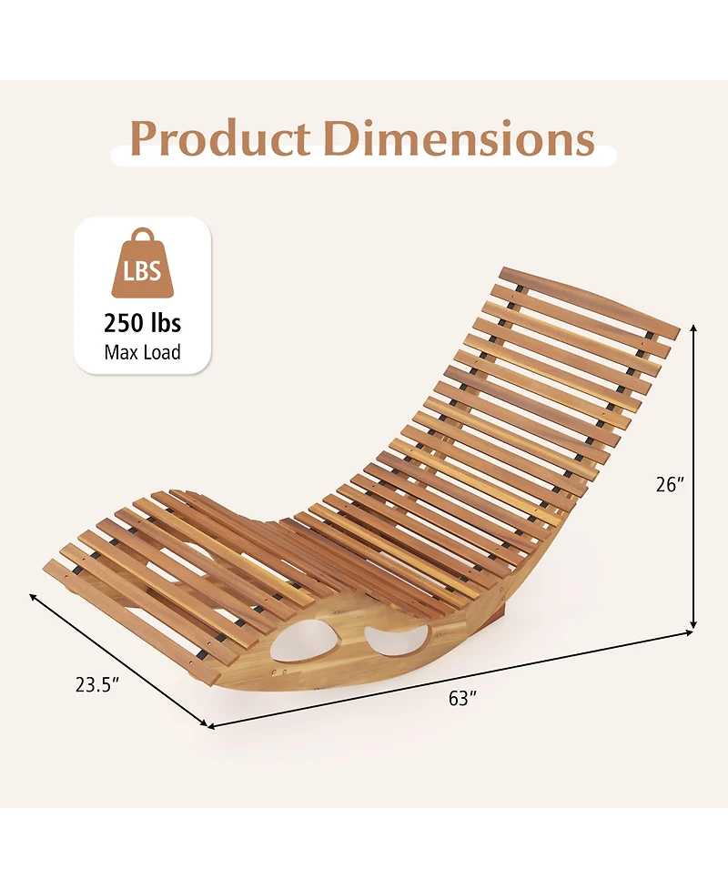 Gymax 2PCS Outdoor Chaise Lounge w/ High Back Slatted Seat Stopper Outside Wood Rocker