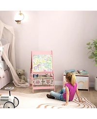 Qaba Toy Box with Lid and Kids Easel with Paper Roll, board board