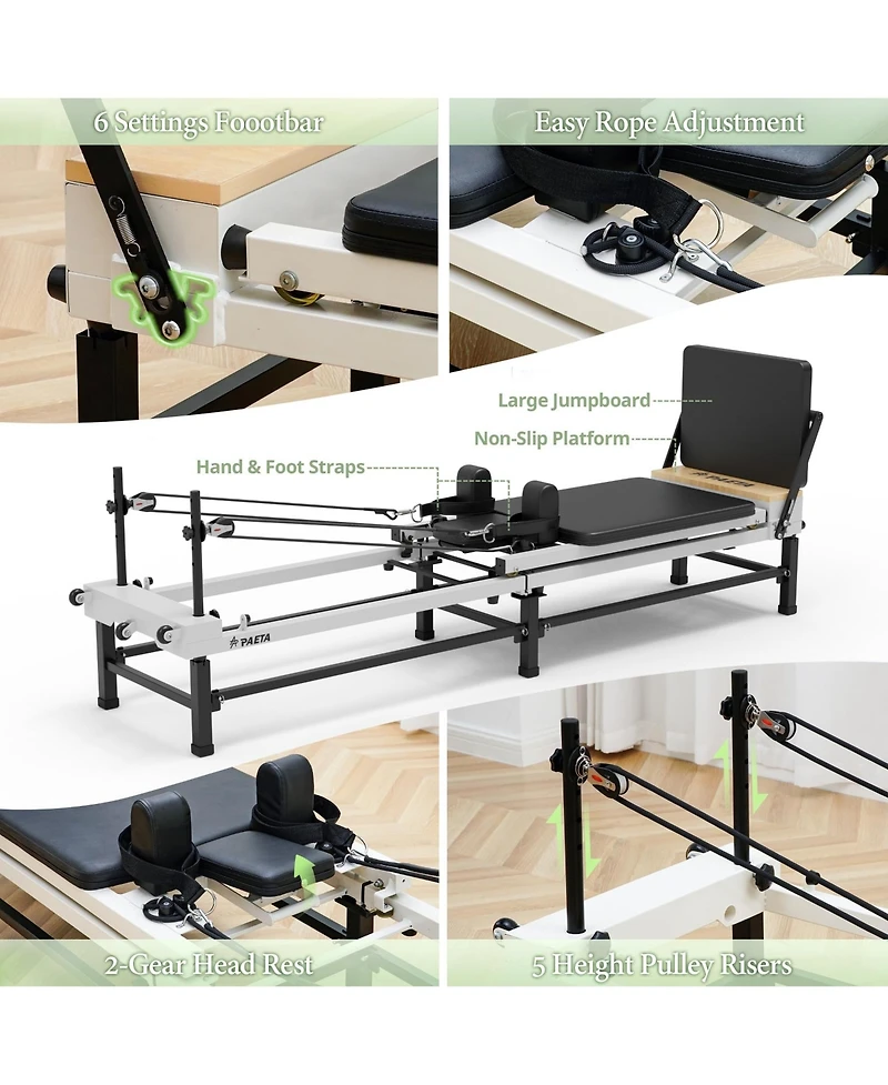 Mikolo 91" Adjustable Height Pilates Reformer – Piano Wire Springs, Jump Board, Foldable Design