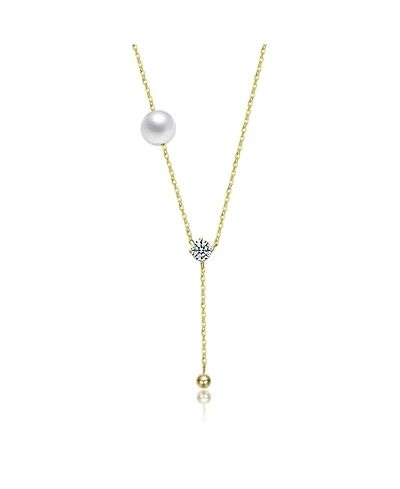 14K Gold Plated with Clear Cubic Zirconia & White Mother of Pearl Y-Necklace