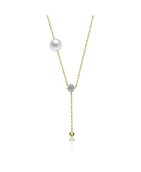 14K Gold Plated with Clear Cubic Zirconia & White Mother of Pearl Y-Necklace