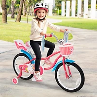 Kids Girls Bike with Doll Seat and Training Wheels for Easy Riding