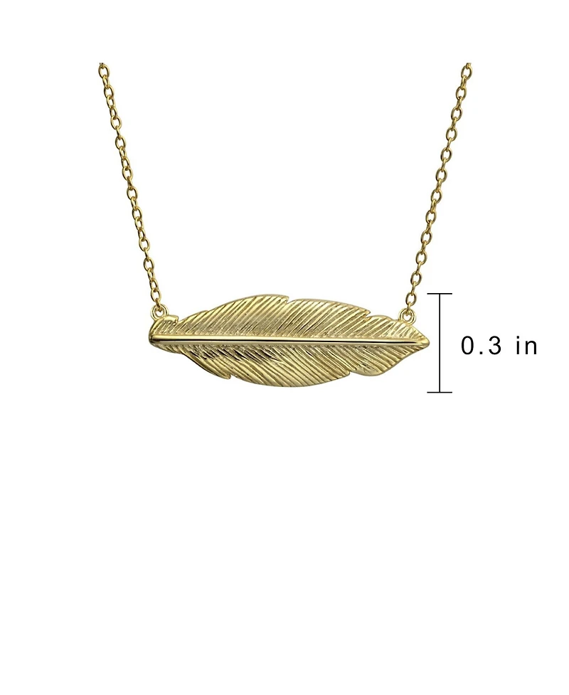 Bling Jewelry Native American Style Bohemian Boho Sideways Diagonal Feather Leaf Pendant Necklace Gold Plated .925 Sterling Silver
