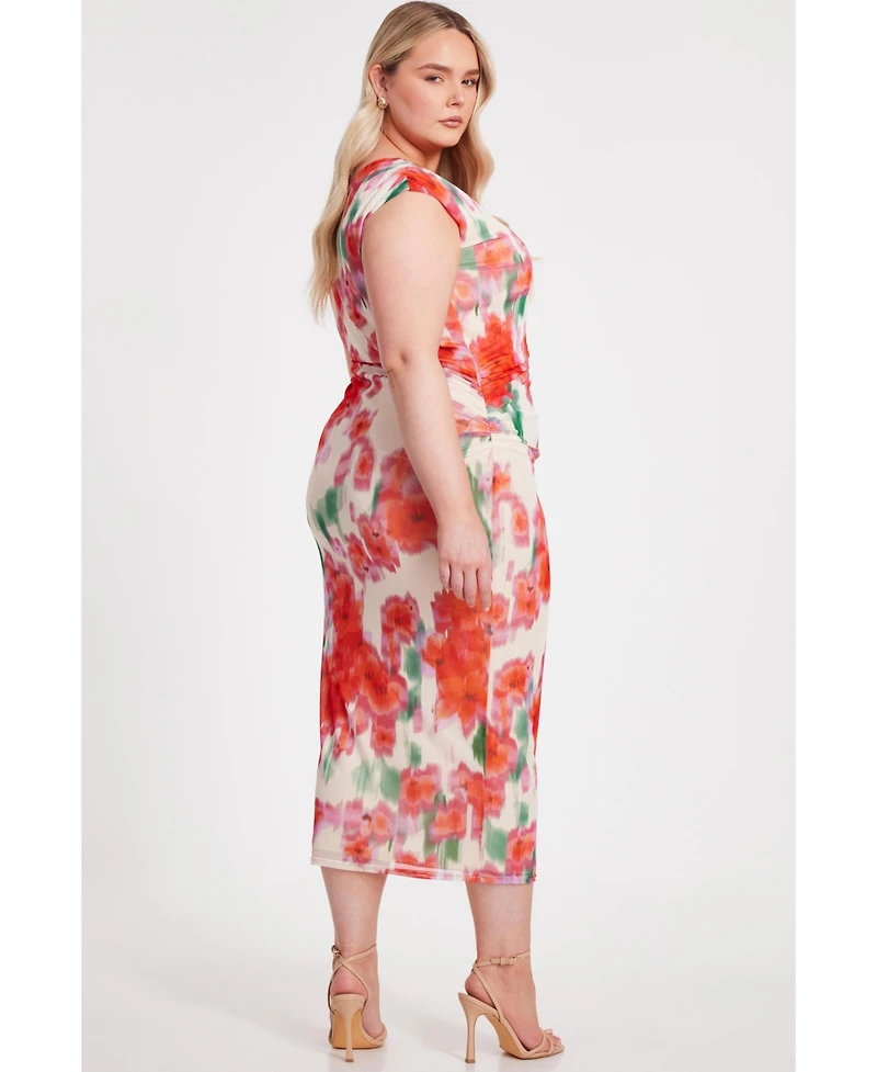 Quiz Plus One Shoulder Mesh Maxi Dress