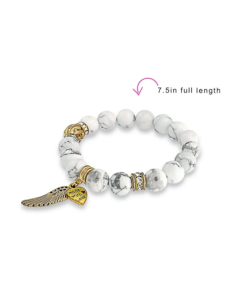 Bling Jewelry Spiritual Feather Charm Stretch Bracelet with Heart & Angel Wing Beads