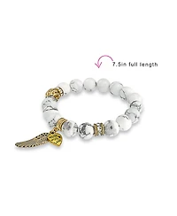 Bling Jewelry Spiritual Feather Charm Stretch Bracelet with Heart & Angel Wing Beads