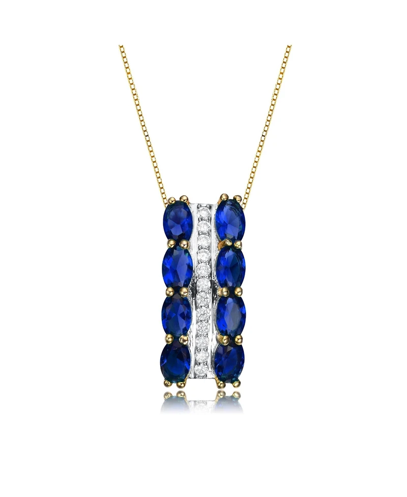 14K Gold Plated Red and White Cubic Zirconia Vertical Pendant Necklace