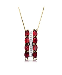 14K Gold Plated Red and White Cubic Zirconia Vertical Pendant Necklace