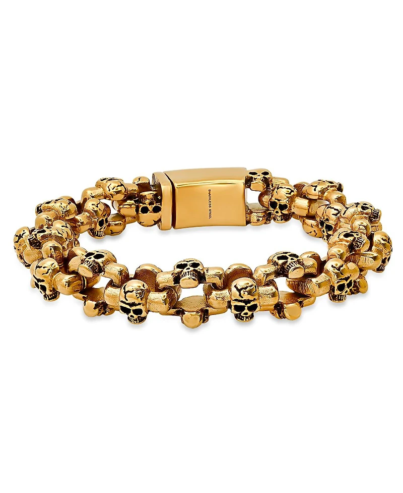 Steeltime Men's 18K Gold-Plated Stainless-Steel Skull Links Bracelet