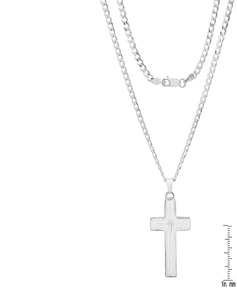 Steeltime Unisex Cuban Superflat Chain and Lord's Prayer Cross Pendant Necklace