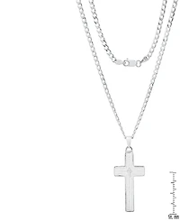 Steeltime Unisex Cuban Superflat Chain and Lord's Prayer Cross Pendant Necklace