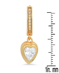 Steeltime Women's Brass Simulated Diamonds Dangling Charm Heart Huggie Earrings