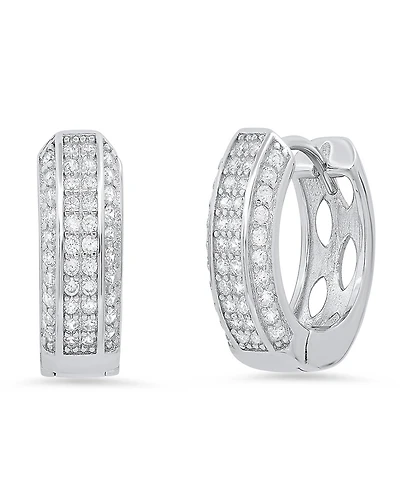 Steeltime Women's Sterling Silver and Multi-Row Simulated Diamonds Hoop Huggie Earrings
