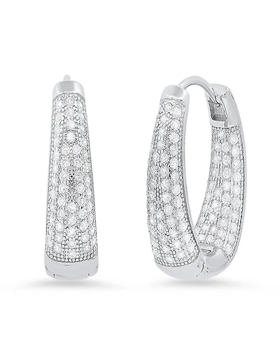 Steeltime Women's Sterling Silver and Simulated Diamonds Oval Huggie Earrings