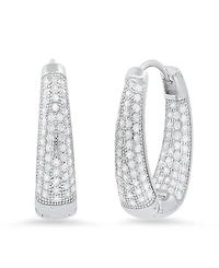 Steeltime Women's Sterling Silver and Simulated Diamonds Oval Huggie Earrings
