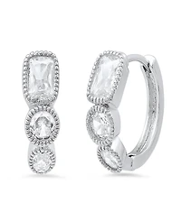 Steeltime Women's Plated Brass Simulated Diamonds Huggie Earrings