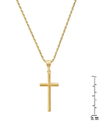 Steeltime Men's 14K Gold Plated Rope Chain and Cross Pendant Necklace