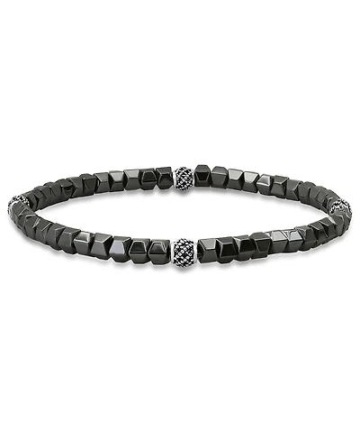 Steeltime Men's Sterling Silver and Hematite Beaded Stretch Bracelet