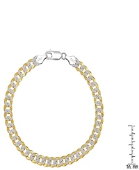 Steeltime Unisex Two-Tone Sterling Silver and 18K Gold Plated Diamond Cut Curb Link Bracelet