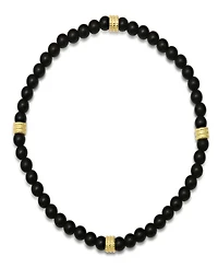 Steeltime Men's 14K Gold Plated Sterling Silver and Black Lava Beaded Stretch Bracelet
