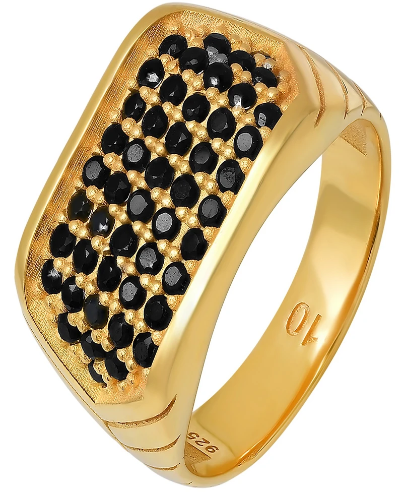 Steeltime Men's 14K Gold Plated and Sterling Silver Simulated Black Diamonds Ring