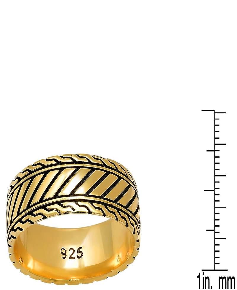 Steeltime Men's 14K Gold Plated and Sterling Silver Black Ip Band Ring